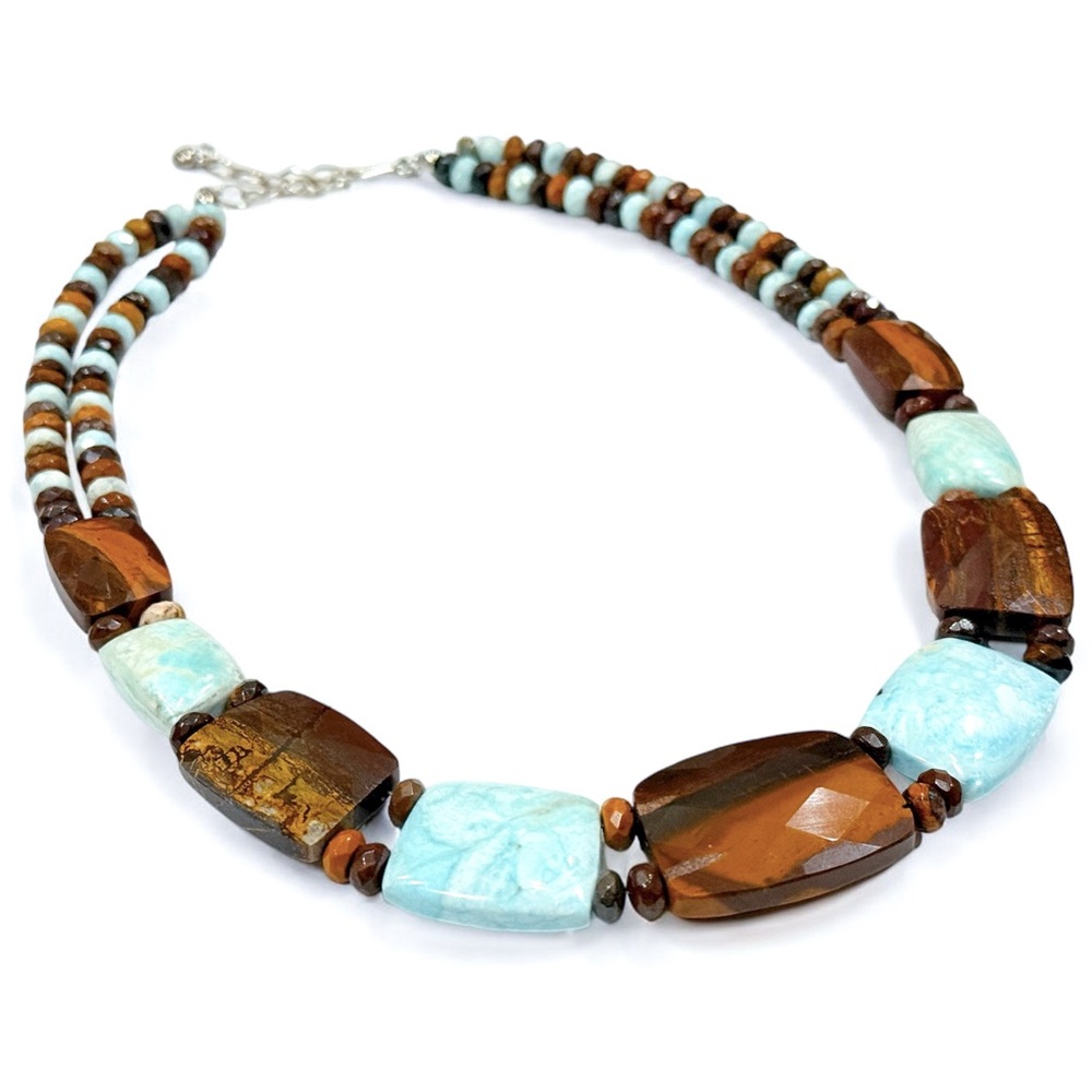 Jay King Desert Sunset and Blue Aragonite Stone Sterling Silver 925 Necklace
